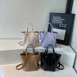 Vintage PU Leather Bucket Bag For Women Large Capacity Crossbody Handbag With Cross Strap Detachable Shoulder Bag