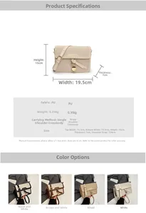 Detailed size chart for retro PU leather crossbody bag showing dimensions and color options