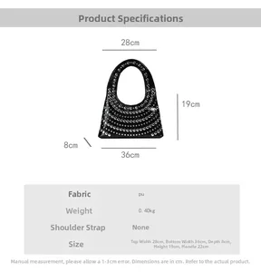 Detaillierte Größenangaben und Materialparameter für die schwarze PU-Ledertasche mit Nieten