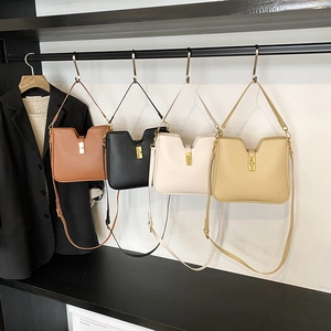 Minimalist PU Leather Underarm Bag For Women Solid Color With Metal Lock Commuter Shoulder Crossbody Bag Retro Fashion