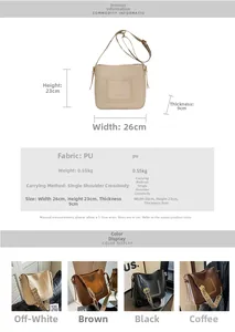 Detailed size specifications for the stylish PU leather crossbody bag with four colors