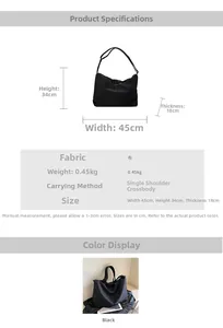 Detailed dimensions and crossbody wear display of the large black soft leather tote bag