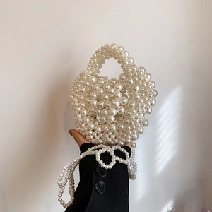 Handmade Woven Imitation Artificial Pearl Evening Bag Elegant Beaded Handbag For Women French Style Crossbody Purse