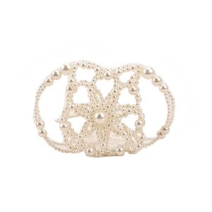 Handmade pearl evening bag with 3D flower pattern and elegant crossbody shoulder strap