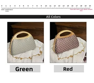 Macro detail of woven texture handbag with solid wood handle and golden chain strap
