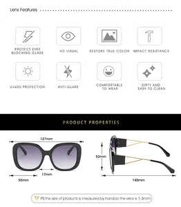 Detailed size specifications and technical features of these square oversized sunglasses