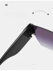Detail of durable metal hinge and gradient purple lens on large frame sunglasses
