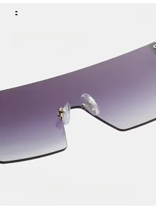 Macro detail of soft silicone nose pads and purple gradient lens on oversized sunglasses