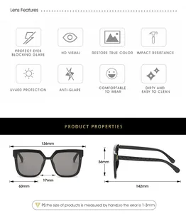 Detailed sizing chart and dimensions for square sunglasses with UV400 lens protection