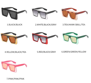 Detailed grid showing seven color variations of oversized square frame sunglasses