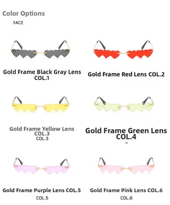 Grille détaillée de lunettes de soleil cœur en six couleurs avec monture métal