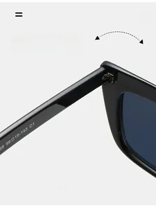 Detailed close-up of durable reinforced metal hinges on black square frame sunglasses