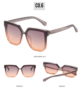 Detailed views showing gradient lenses and diamond-patterned temples on square sunglasses