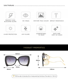 Guide des tailles détaillé pour lunettes papillon avec dimensions et protection UV400