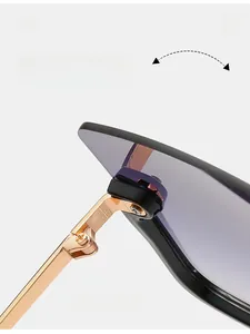 Detail of durable texture hinge and purple gradient lens on oversized fashion sunglasses