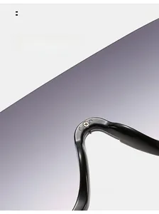 Detail view of comfortable nose pads and gradient purple lenses on oversized sunglasses