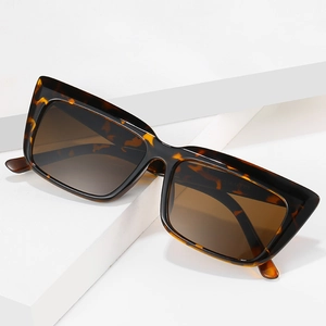 Fashionable rimless square tortoise shell sunglasses with dark brown lenses for women