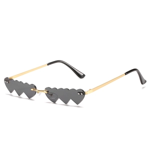 Lunettes De Soleil En Forme De Coeur Sans Monture Métal Mode Fête Verres Teintés Bord Ondulé Femmes