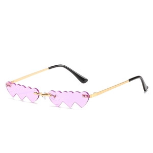Chic lunettes de soleil coeur sans monture avec verres violets et monture dorée