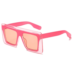 Fashionable oversized square sunglasses with pink layered frames and orange tinted lenses