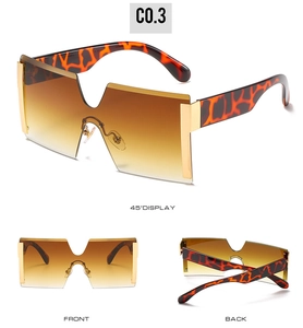 Detail view of oversized rimless gradient sunglasses with tortoiseshell temples
