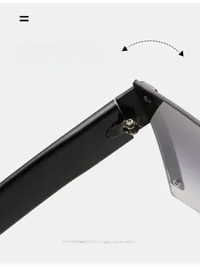 Macro shot of durable metal reinforced hinge and high-gloss black temple of sunglasses
