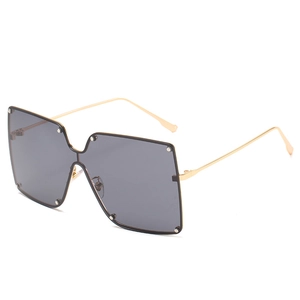 Oversized Square Sunglasses One Piece Rivet Metal Temples UV400 Protection Fashionable Rimless Eyewear For Women