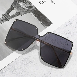 Oversized square shield sunglasses with silver rivet accents and slim metal temples