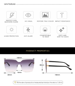 Lunettes de soleil carrées sans monture avec verres violets dégradés et guide des tailles