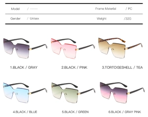 Collection de six lunettes de soleil carrées sans monture avec verres dégradés colorés