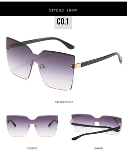 Vues multiples de lunettes de soleil carrées sans monture à dégradé violet et branches or