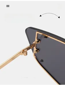 Macro shot of durable metal hinge on vintage cat eye sunglasses with gold temples