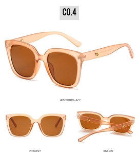Multi-view detail of square oversized sunglasses in pink with brown lenses and metal rivets