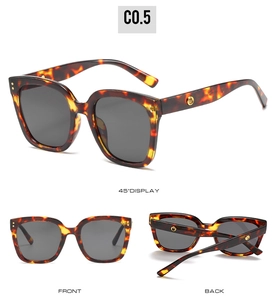 Detailed multi-angle view of oversized tortoiseshell sunglasses with dark gray lenses