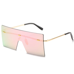 Oversized Square Rimless Sunglasses For Women Men Fashion Flat Top Gradient Lens UV400 Protection Trendy Metal Frame