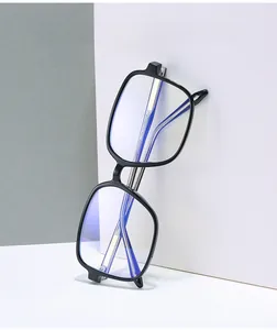 Macro detail of square black glasses frame with anti-blue light coating and metal core
