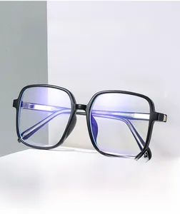 Macro shot of stylish square black frame glasses with anti-blue light reflective lenses
