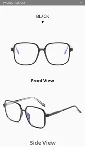 Front and side views of black square frame glasses with anti-blue light coating