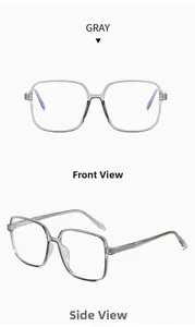 Front and side view of gray transparent square frame anti-blue light glasses