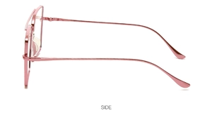 Vue latérale détaillée de la monture en métal or rose avec branches au design minimaliste