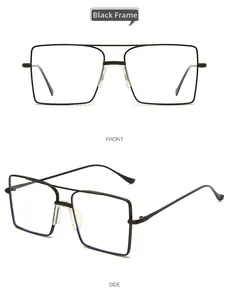 Vues détaillées de face et de côté de montures de lunettes carrées en métal noir à double pont