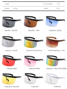 Catalogo dettagliato con 12 varianti di colore per occhiali da sole a maschera unisex in PC