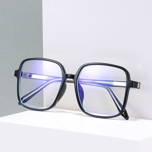 Classic black square frame anti-blue light glasses with a sleek matte finish and retro style