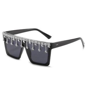 Oversized Square Sunglasses Rhinestone Drip Fringe Decorative UV400 Party Hip Hop Fashion For Women