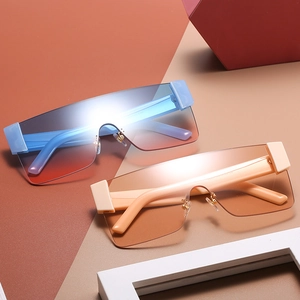 Oversized rimless square sunglasses with gradient lenses and bold geometric temples
