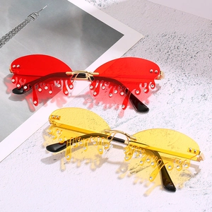 Retro teardrop drip sunglasses with rhinestones and colorful gradient ocean lenses
