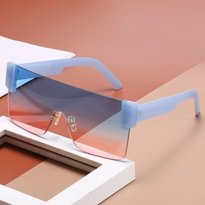 Oversize rimless sunglasses with gradient square lenses and blue acetate frames