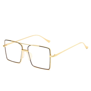 Monture de lunettes carrée rétro à double pont en métal doré et noir avec verres transparents
