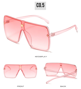 Three views of pink gradient square oversized sunglasses with gold decorative metal studs