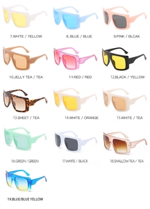 Detailed grid of oversized sunglasses showing various frame colors and tinted lenses